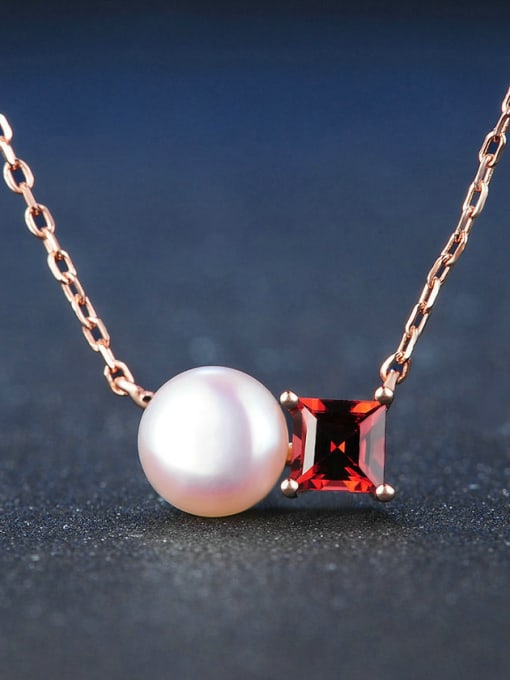 ZK Natural Freshwater Pearl Red Garnet Rose Gold Plated Necklace 2
