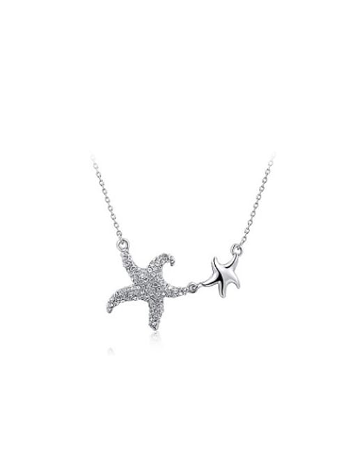 Platinum Exquisite Double Starfish Shaped Crystal Necklace