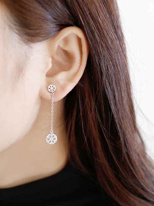 DAKA Fashion Asymmetrical Snowflake Cubic Zirconias Silver Stud Earrings 1