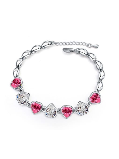 pink Simple Heart austrian Crystals Alloy Platinum Plated Bracelet