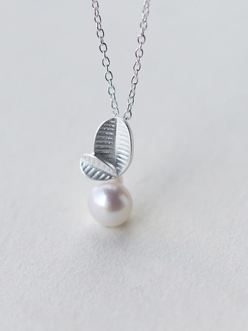 Rosh Elegant Leaf Shaped Artificial Pearl S925 Silver Necklace 0