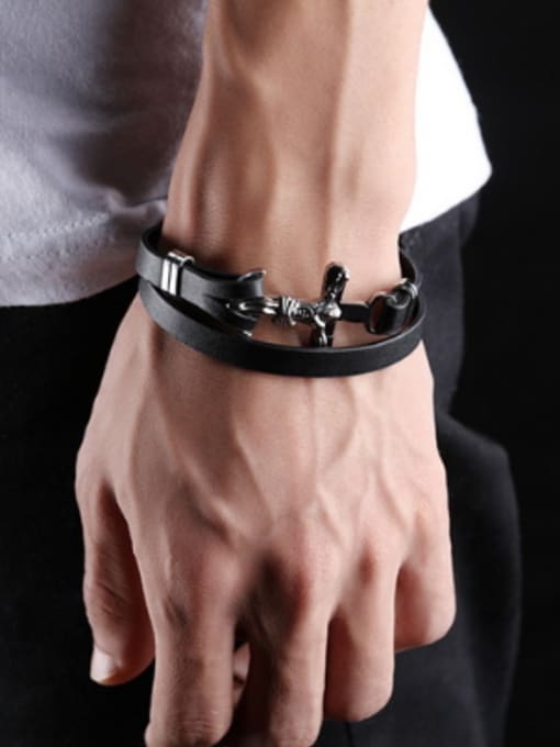 Open Sky Punk style Personalized Two-band Artificial Leather Bracelet 1