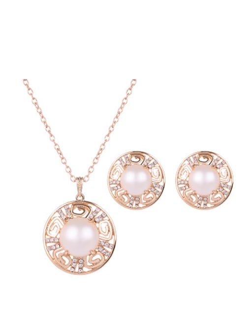 white 2018 2018 Alloy Imitation-gold Plated Fashion Artificial Stones Round Two Pieces Jewelry Set