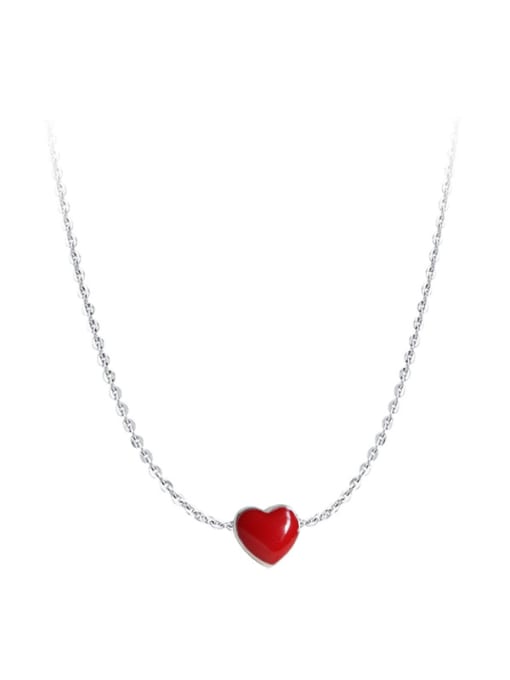 DAKA Simple Red Little Heart Silver Necklace 0