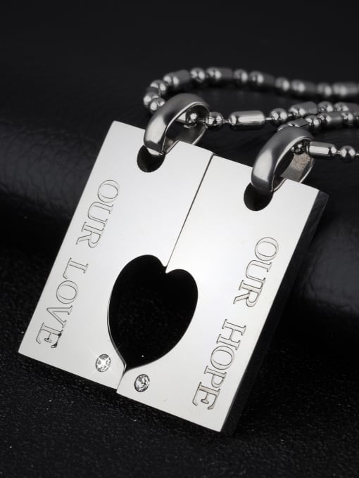 Open Sky Fashion Rectangular Hollow Heart Rhinestones Titanium Lovers Necklace 1