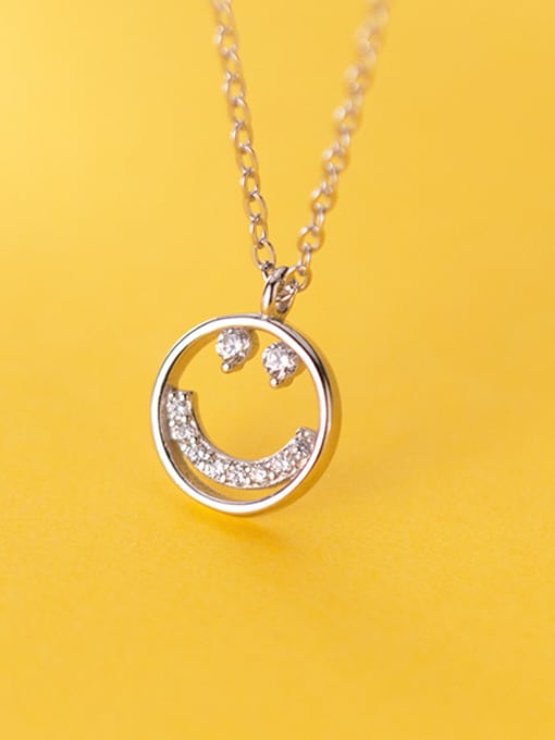 Rosh 925 Sterling Silver With Platinum Plated Simplistic Face Necklaces