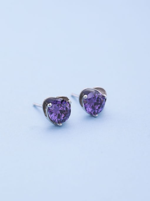 One Silver Exquisite Purple Zircon Heart Earrings 3