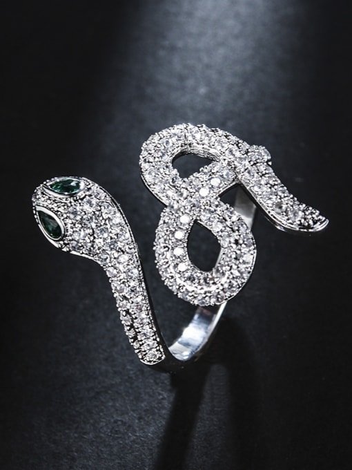 silvery Creative new miniature zircon snake shape free size ring