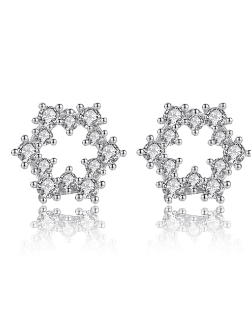 BLING SU Copper With White Gold Plated Delicate Flower Stud Earrings 0