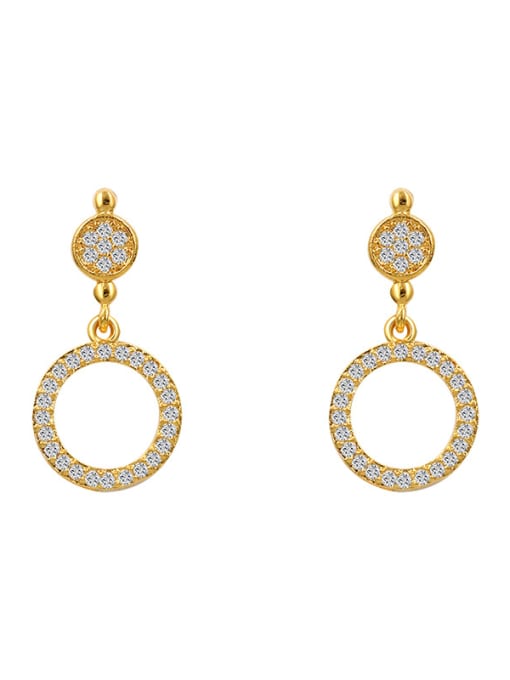 Champagne gold Copper With Cubic Zirconia Simplistic Round Drop Earrings