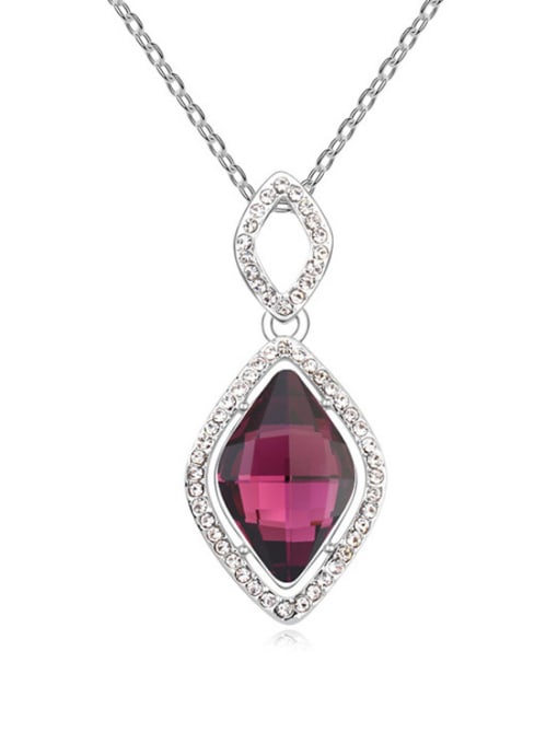 Purple Simple Rhombus Tiny Cubic austrian Crystals Alloy Necklace