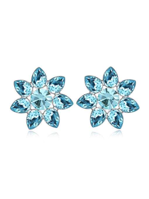 blue Fashion austrian Crystals Flowery Stud Earrings