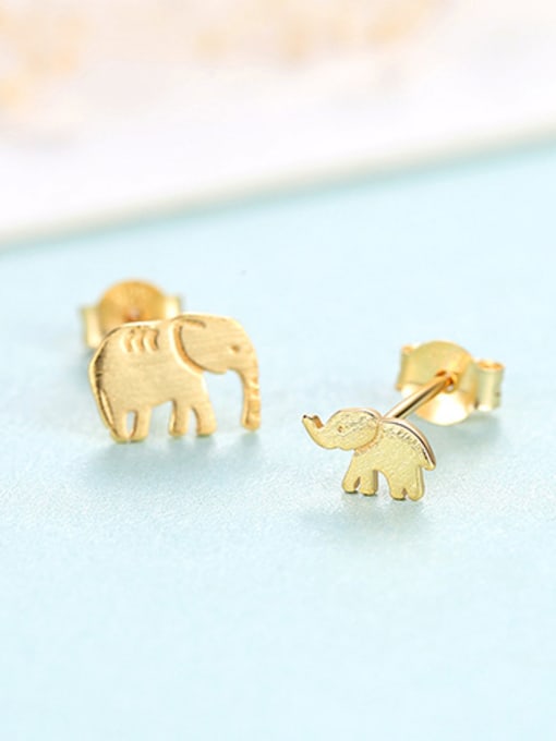 18K-Gold 925 Sterling Silver With Glossy  Cartoon elephant   Stud Earrings