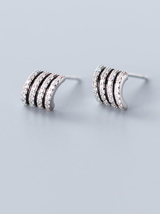 Rosh 925 Sterling Silver With Cubic Zirconia Classic Geometric Stud Earrings 2