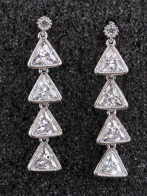 Qing Xing Triangle Tassel  Zircon 925 Sterling Silver Ear Needles Earing 1