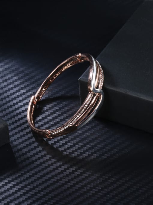 Rose Gold And Silver High-grade Double Color Geometric Crystals Bangle