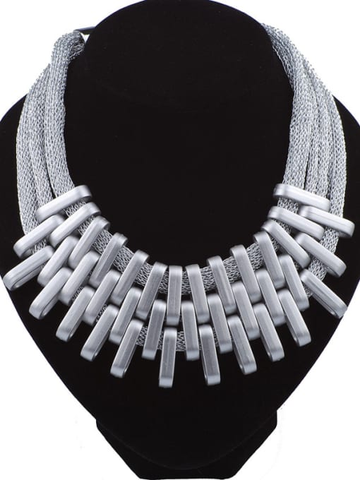 Silver Exaggerated Three Layers Alloy Plating Necklace