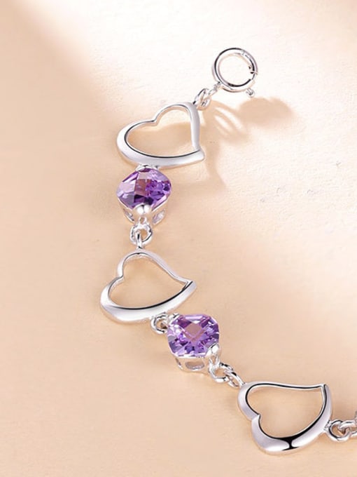 One Silver Temperament Purple Zircon Heart Bracelet 2