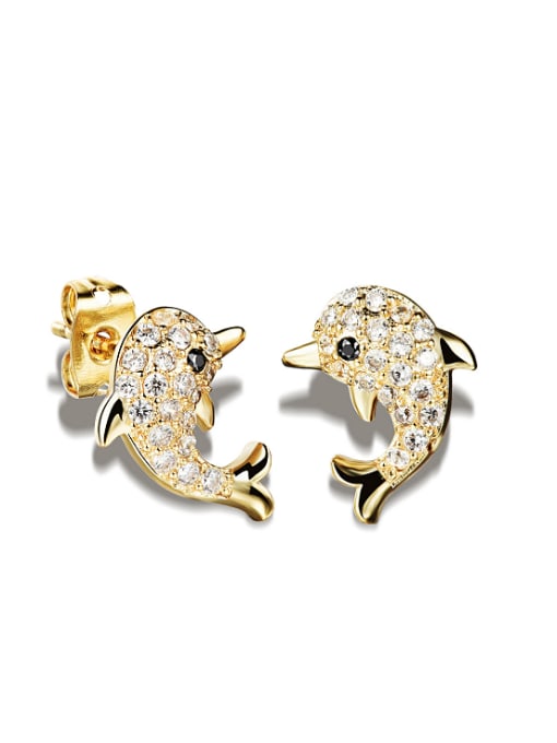 gold Tiny Dolphin Rhinestones Stud Earrings
