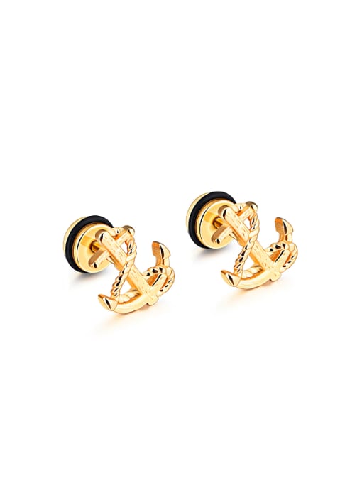 Gold Simple Tiny Ship Anchor Titanium Stud Earrings