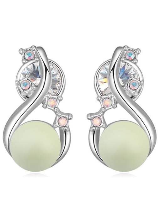 green Personalized Imitation Pearl White Crystals-studded Alloy Stud Earrings
