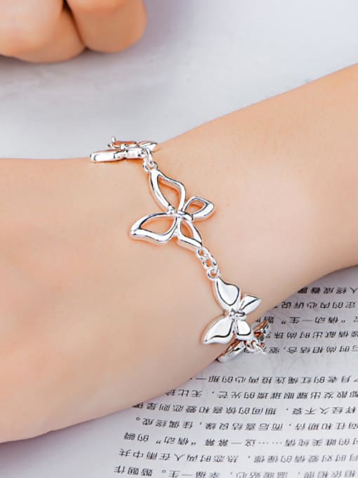 OUXI Simple Butterflies Silver Plated Bracelet 1