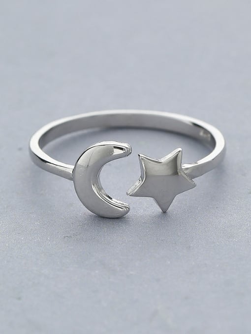 One Silver All-match Moon And Star Shaped Ring 0