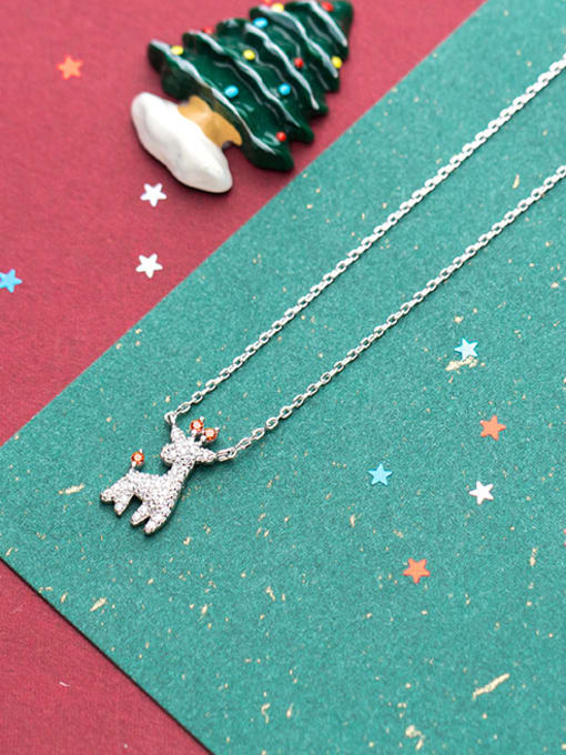 Rosh All-match Deer Shaped Shimmering Rhinestone Silver Necklace 1