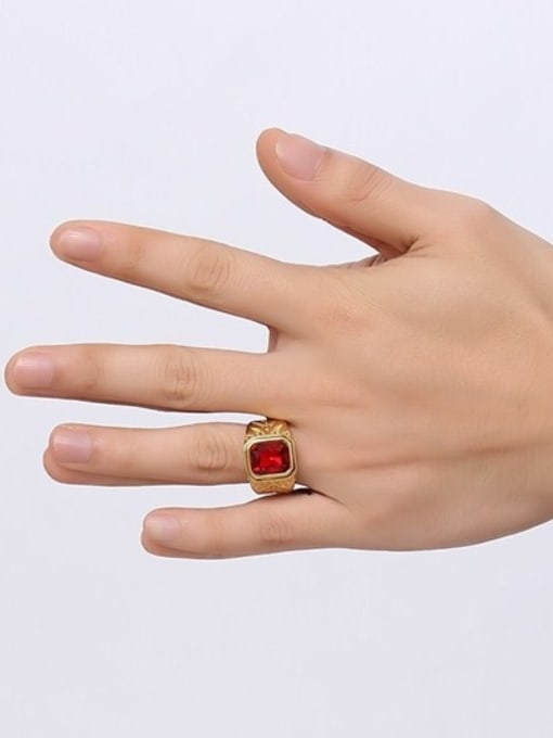 CONG Fashionable Gold Plated Red Rhinestone Titanium Ring 2