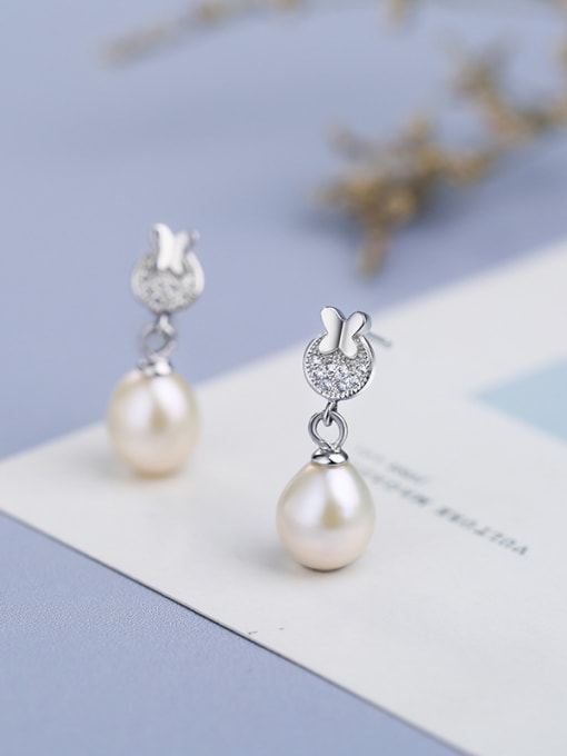 One Silver Elegant Freshwater Pearl Tiny Butterfly 925 Silver Stud Earrings 1