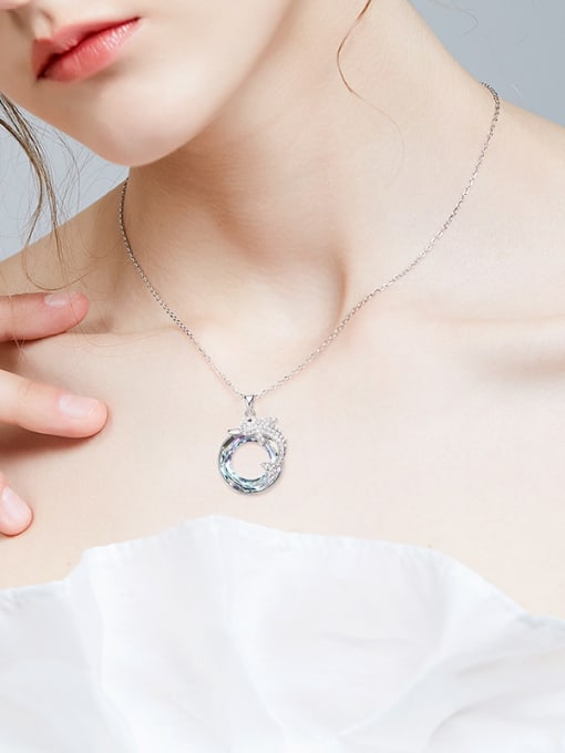 CEIDAI Fashion Hollow Round Little Dolphin austrian Crystals Copper Necklace 1