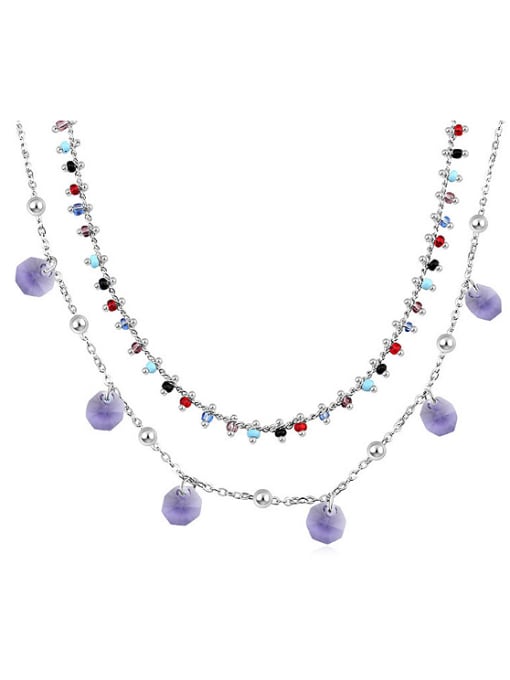 purple Personalized Double Layer Little austrian Crystals Alloy Necklace
