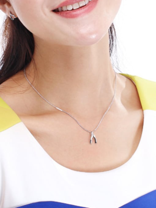 OUXI Simple Crotch Pendant Silver Necklace 1