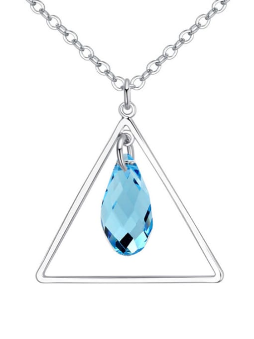 blue Simple Hollow Triangle Water Drop austrian Crystal Alloy Necklace