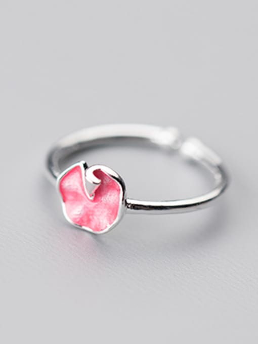 Pink Women Fresh Lotus Leaf Shaped S925 Silver Enamel Ring