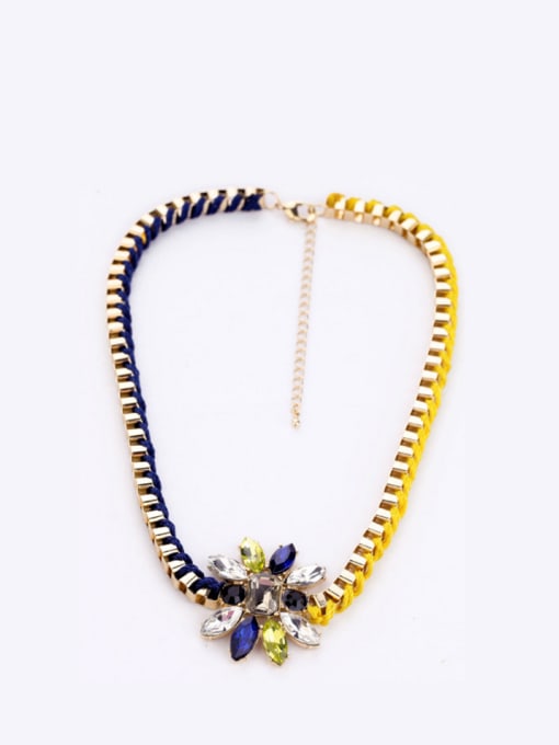 Blue Yellow Colorful Knitting Flower Alloy Necklace