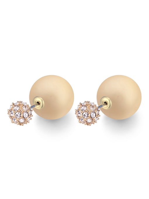 Yellow Fashion Imitation Pearl Cubic austrian Crystals Stud Earrings
