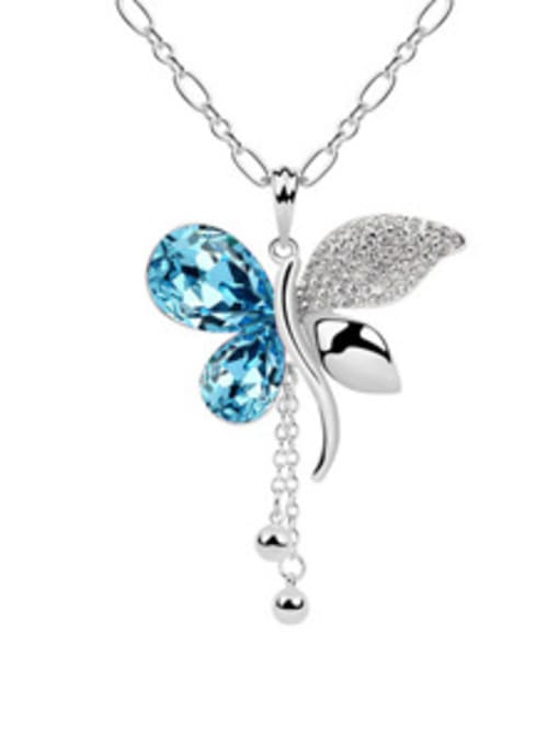 blue Fashion austrian Crystals-studded Butterfly Pendant Alloy Necklace