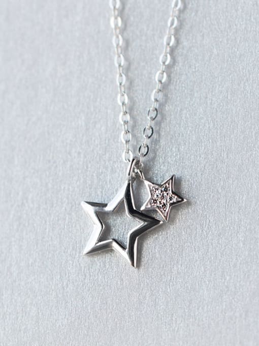 white Trendy Star Shaped S925 Silver Rhinestone Necklace