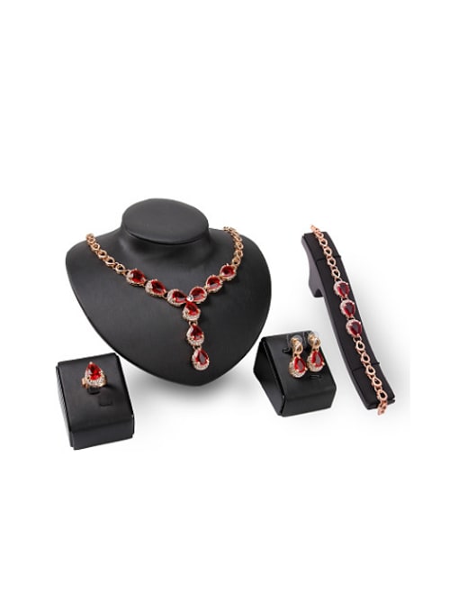 BESTIE Alloy Imitation-gold Plated Fashion Water Drop shaped Artificial Ruby Four Pieces Jewelry Set 0