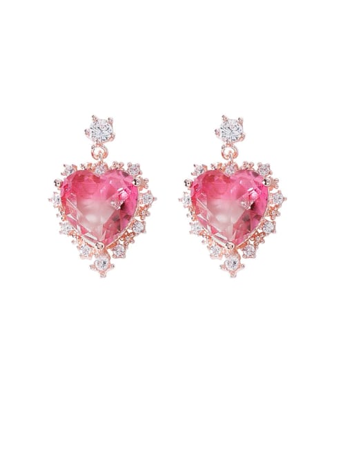 A pink (love) Alloy With Rose Gold Plated Delicate Heart Drop Earrings