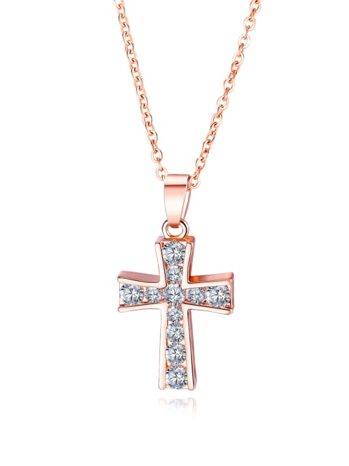 451-Rosegold Pendant Necklace Copper With 18k Rose Gold Plated Trendy Cross Necklaces