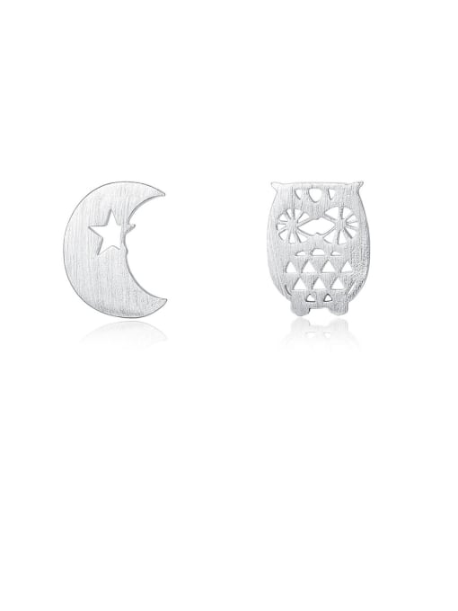 CCUI 925 Sterling Silver With Smooth  Simplistic Asymmetry  Moon Stud Earrings 0