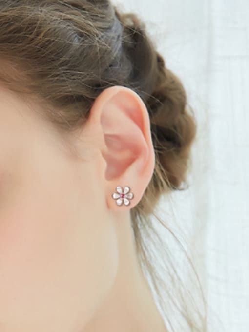 CEIDAI Simple Pink Zircon Stud Earrings 1