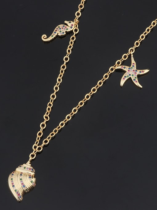 ROSS Copper With  Cubic Zirconia Trendy shells starfish Beaded Necklaces