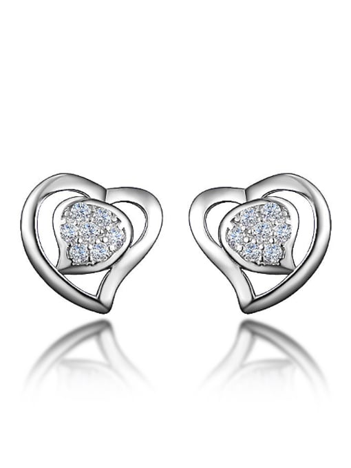SANTIAGO Fashion Little Heart Cubic Rhinestones 925 Sterling Silver Stud Earrings 1