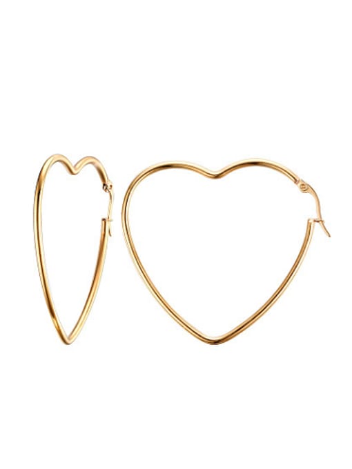 golden Elegant Gold Plated High Polished Heart Shaped Drop Earrings