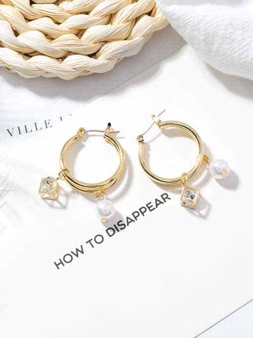 3# Alloy With Gold Plated Fashion Metal Ball Imitation Pearl Drop Earrings