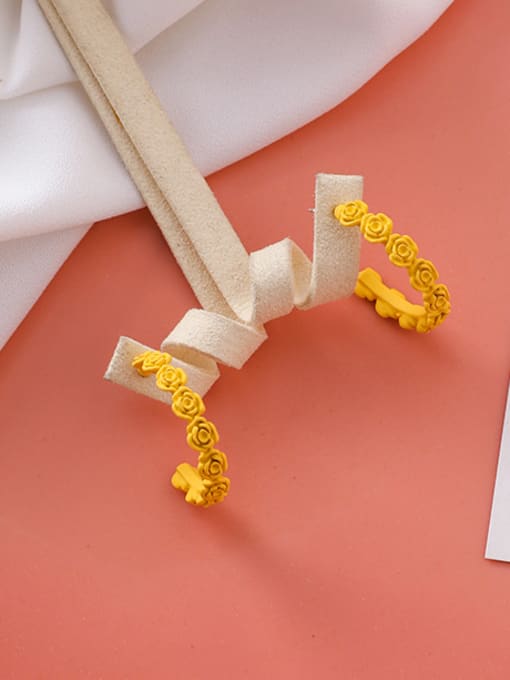 A Yellow Alloy With Platinum Plated Simplistic Flower Hoop Earrings