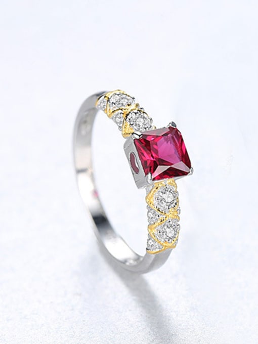 Red 925 Sterling Silver With Cubic Zirconia  Simplistic Square Band Rings